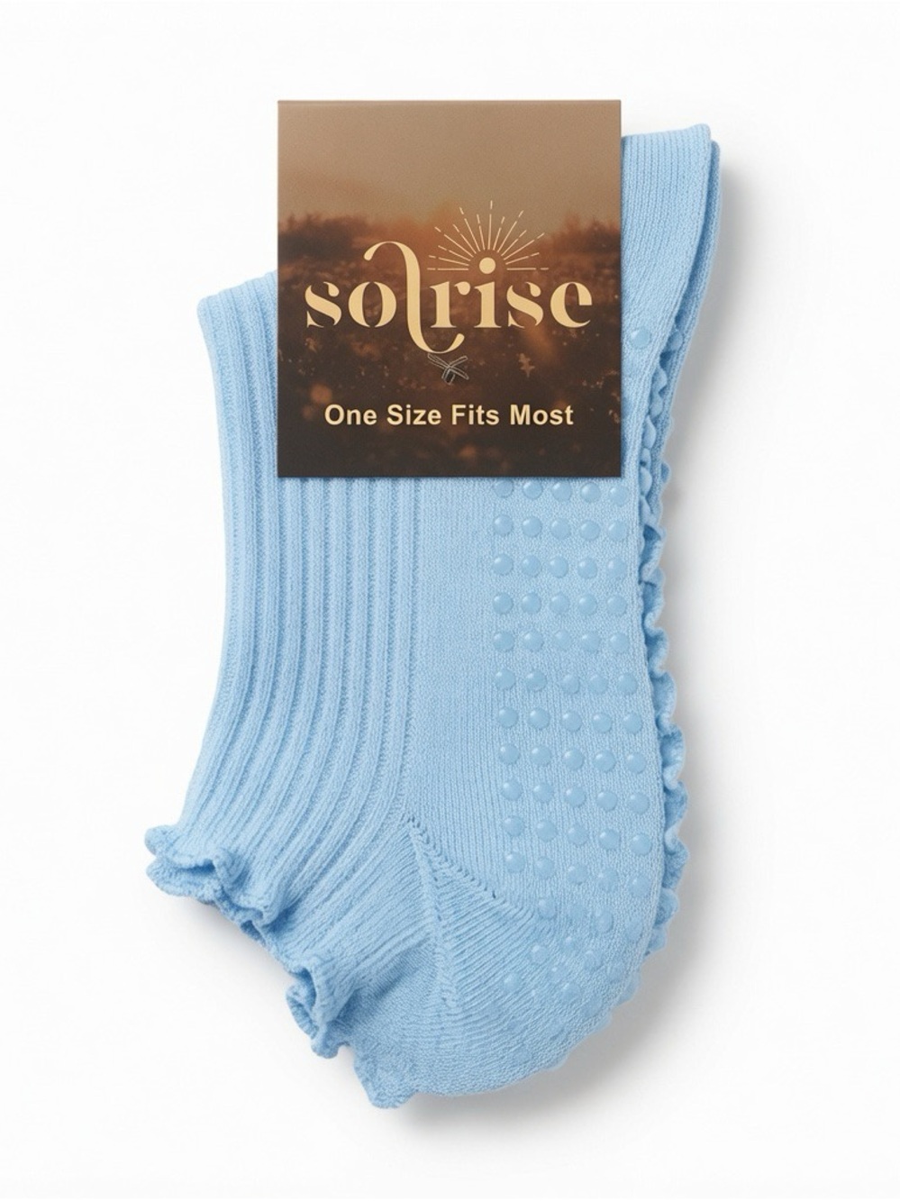 Solrise: Light Blue Non-Slip Ribbed Socks - One Size fits most